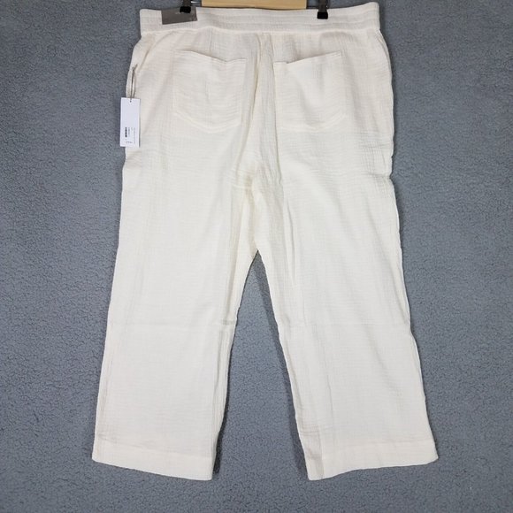 NEW Soft Surroundings Women's 1X Pants Crop Gauze Beach Pull On Casual Ivory - Picture 2 of 16